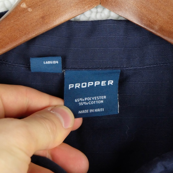 Propper Button Up Shirt Mens Extra Large Navy Blue Rip Stop Long Sleeve Workwear - Picture 9 of 10